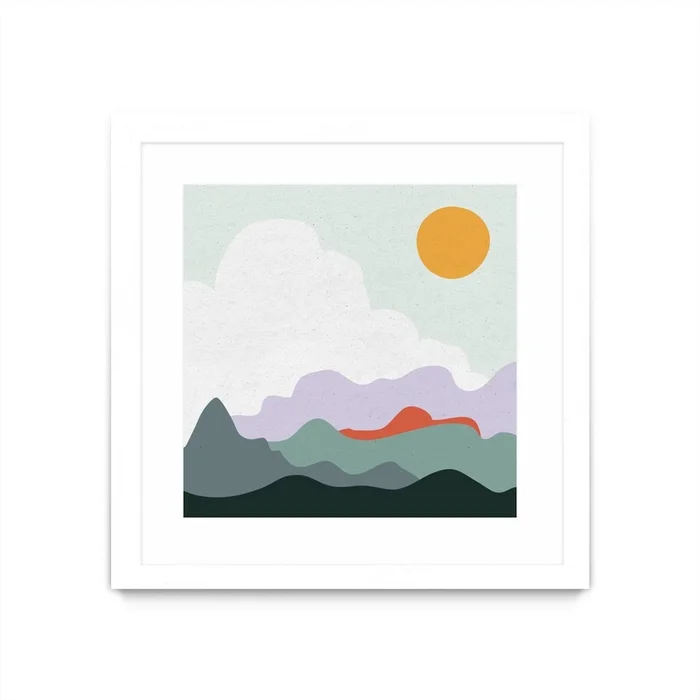 Mountainous I Matted and Framed White 30×30 Wall Art|uvre dart murale encadre blanche et mate Mountainous I 30×30
