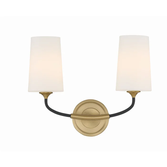 Niles 2 Light Black Forged + Modern Gold Sconce Glass Shade 15″W x 12″H x 5.75″D