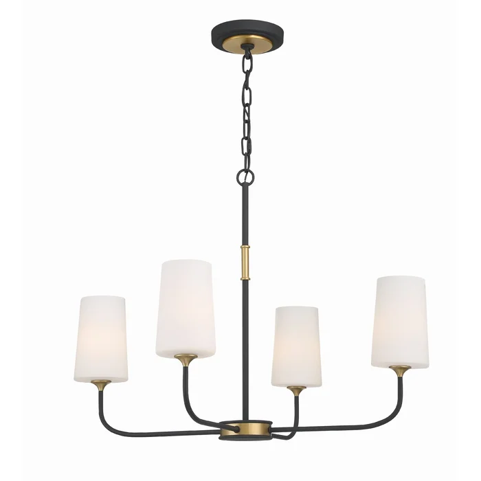 Niles 4 Light Black Forged + Modern Gold Chandelier Glass Shade 29″W x 21.5″H x 29″D