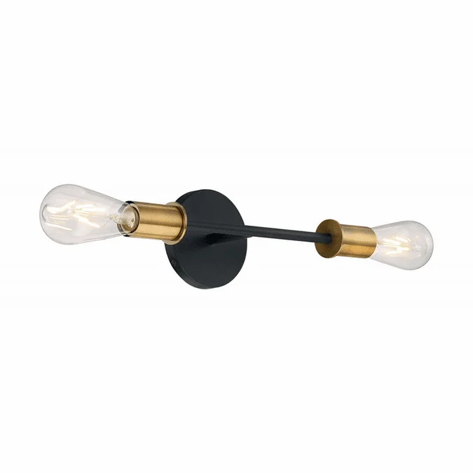 Nuvo 60/7342 Ryder Modern Black and Brushed Brass 2-Light Bathroom Wall Light Fixture