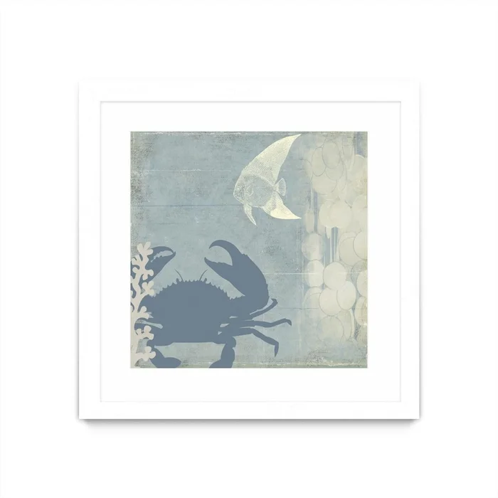 Ocean Life Ii Matted and Framed White 30×30 Wall Art|uvre dart murale encadre blanche et mate Ocean Life Ii 30×30