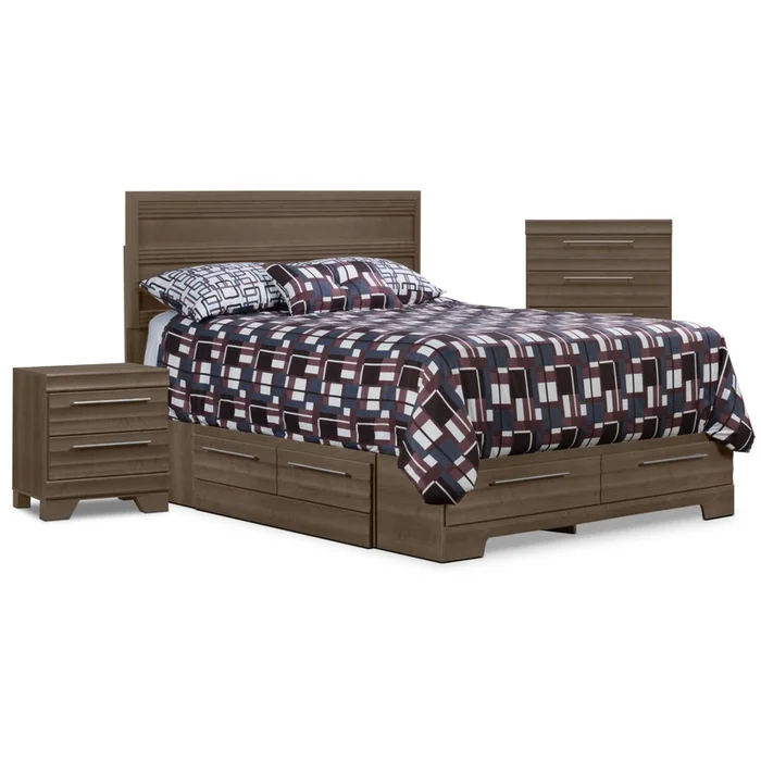 Olivia 5-Piece Full Storage Bedroom Package with Chest and Nightstand Grey|Ensemble Olivia 5 pices avec lit double de rangement, commode verticale et table de nuit – gris