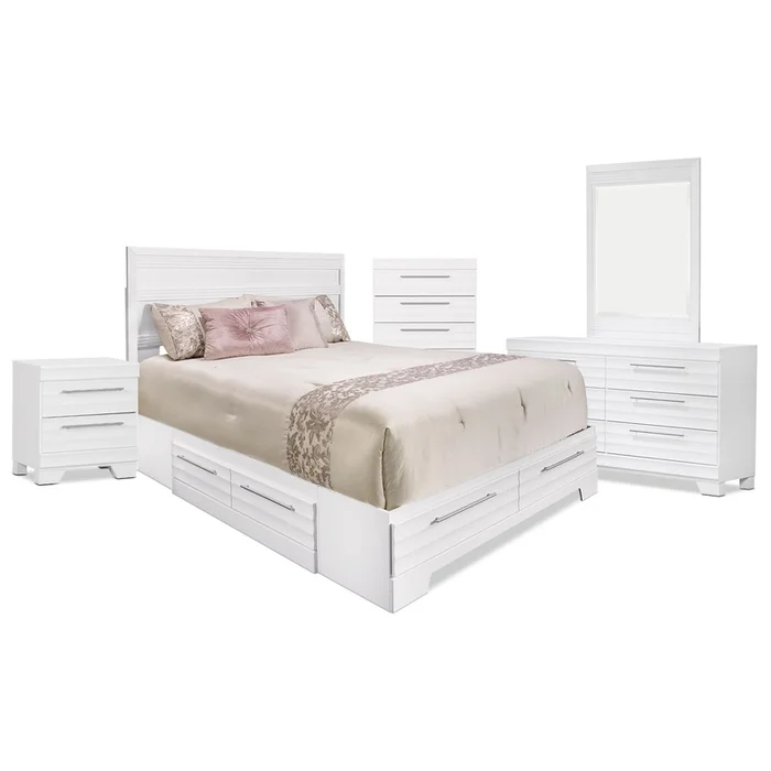Olivia 7-Piece Queen Storage Bedroom Package White|Ensemble de chambre coucher Olivia 7 pices avec grand lit de rangement – blanc|OLVWQSP7