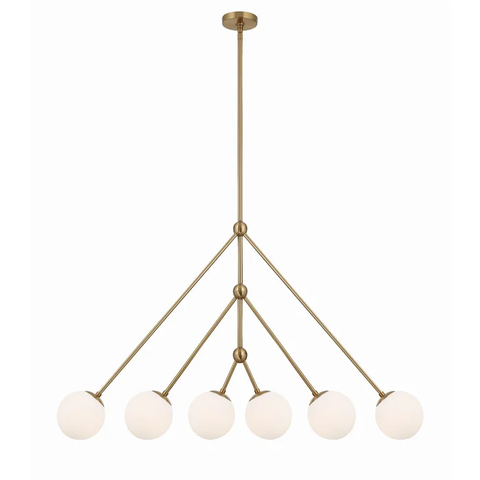 Omni 6 Light Aged Brass Linear Chandelier 46.5″W x 28″H x 46.5″D