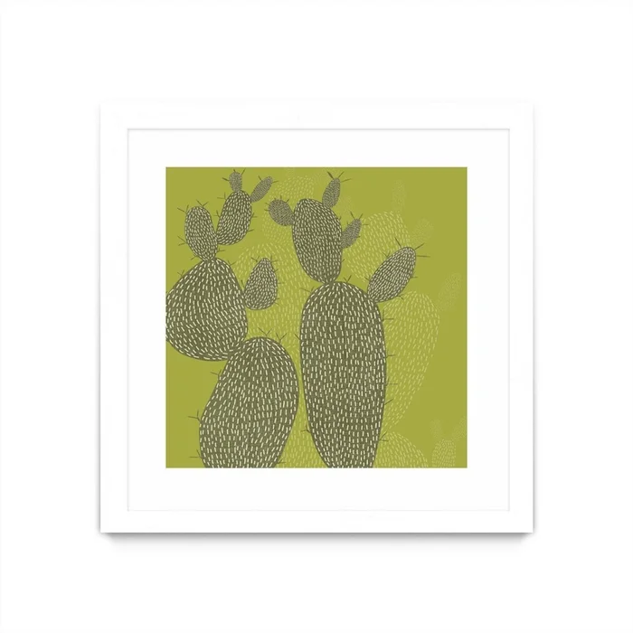 Opuntia I Matted and Framed White 36×36 Wall Art|uvre dart murale encadre blanche et mate Opuntia I 36×36