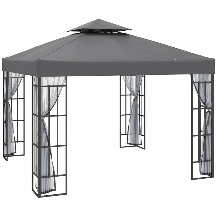 Outsunny 10’x10′ Garden Gazebo Outdoor Sunshade Portable W/ Screen, Grey