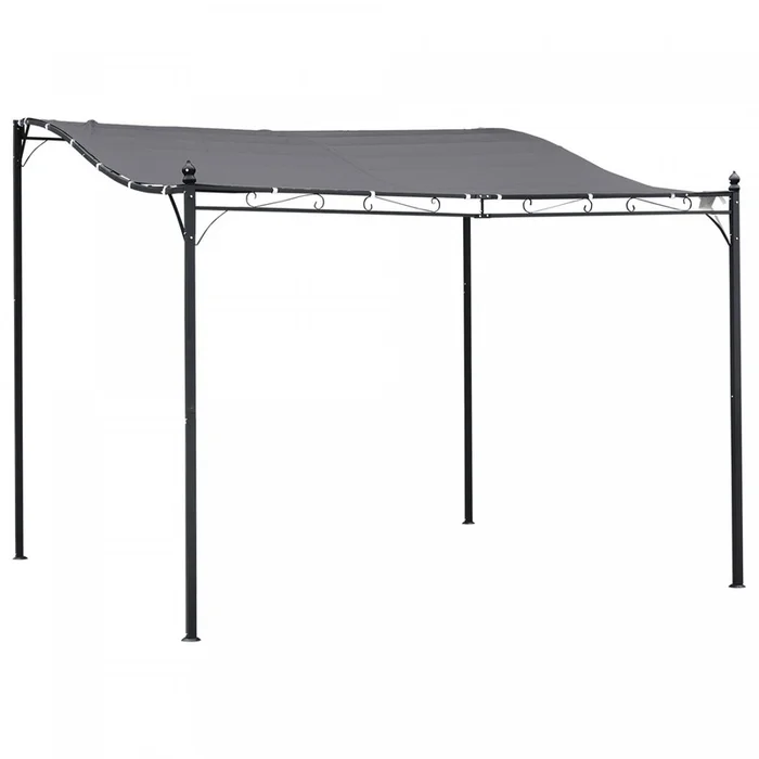 Outsunny 10’x10′ Outdoor Portable Sun Shelter Door Porch Cover Steel Gazebo Canopy Grey|Pergola Tonnelle De Jardin Auvent 2,97 X 2,97 M Adossable Metal Gris Polyester Impermeabilise Anti-u