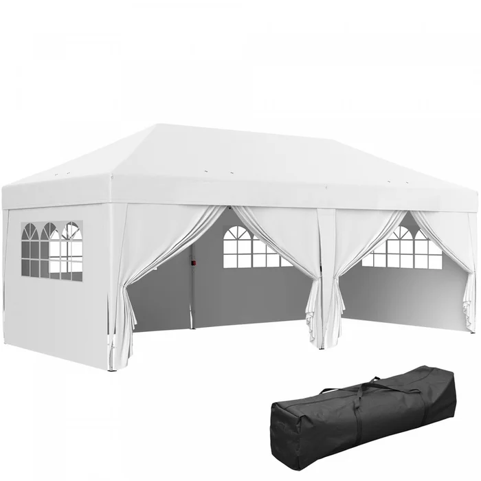 Outsunny 10’x20′ Pop Up Tent Outdoor Easy Folding Gazebo Party Tent White