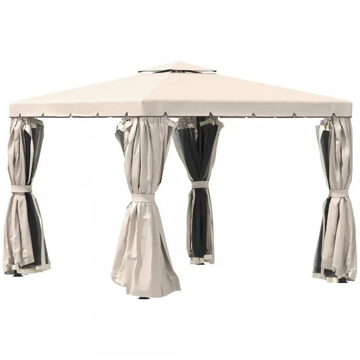 Outsunny 10′ X 10′ Outdoor Patio Gazebo Double Soft-top Garden Shelter Tent With Beautiful Polyester|Outsunny 10′ X 10′ Tonnelle Tente D’abri De Jardin Double Toit Souple Avec De Beaux Rideaux En Polye