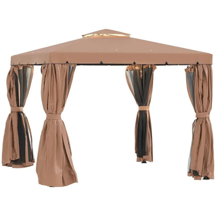 Outsunny 10′ X 10′ Outdoor Patio Gazebo Shelter Tent W/ Sidewalls, Brown