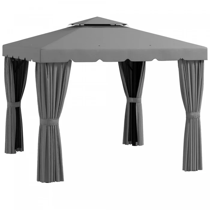 Outsunny 10′ X 10′ Outdoor Patio Gazebo Shelter Tent W/ Sidewalls, Grey|Outsunny Tente D’abri De Patio 10′ X 10′ Avec Parois Laterales, Gris