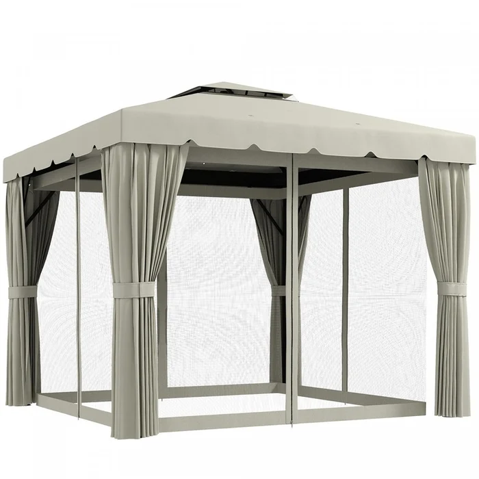Outsunny 10′ X 10′ Outdoor Patio Gazebo W/ Sidewalls, Cream White