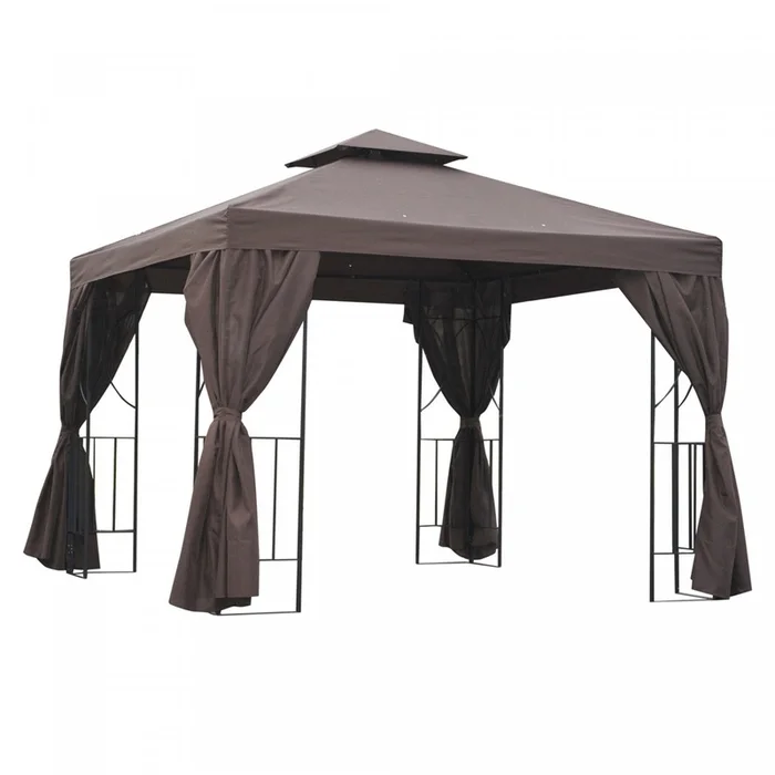 Outsunny 10′ X 10′ Patio Gazebo Outdoor, Canopy Shelter With Double-tier Roof, Pavilion Sidewalls Fo|Outsunny 10′ X 10′ Pavillon De Jardin Tonnelle Barnum Gazebo Avec Parois Laterales Brun