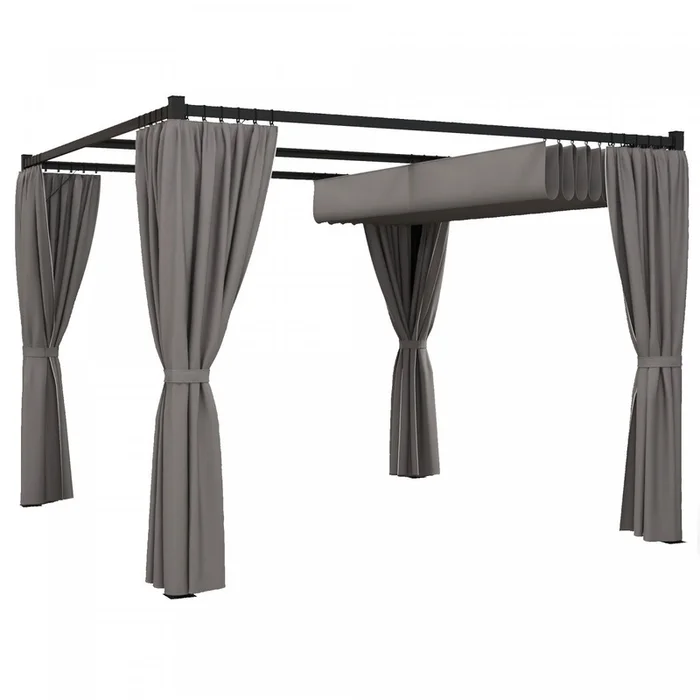 Outsunny 10′ X 10′ Patio Pergola With Retractable Canopy, Light Grey
