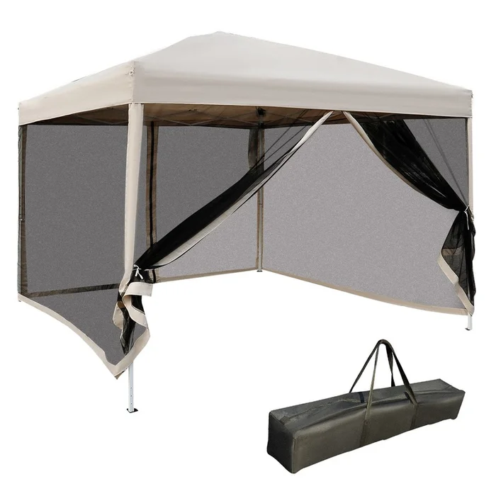 Outsunny 10′ X 10′ Pop Up Canopy Tent, Foldable Party Tent With Breathable Mesh Sidewalls, Easy Heig|Tonnelle Barnum Pliant Pop-up Style Colonial 2,97l X 2,97l X 2,55h M 4 Moustiquaires + Sac De Transp
