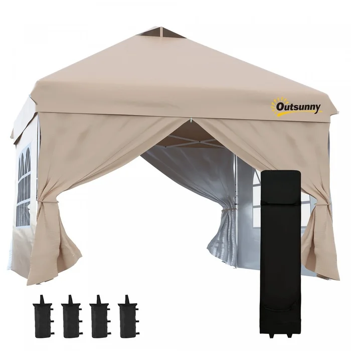 Outsunny 10′ X 10′ Pop Up Canopy Tent, Instant Sun Shelter, Tents For Parties, With Wheeled Carry Ba|Outsunny Tonnelle Barnum Tente D’auvent Pop Up 10′ X 10′, Tente D’abri Instantanee Avec Parois Later