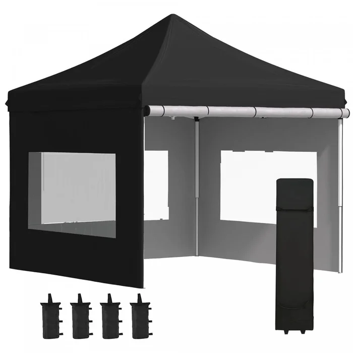 Outsunny 10′ X 10′ Pop Up Gazebo, Instant Canopy Tent Sun Shelter With Sidewalls, Wheeled Carry Bag |Outsunny 10′ X 10′ Tonnelle Barnum Pop-up Tente D’abri Instantane Pliable Avec Parois Laterales, 4 F