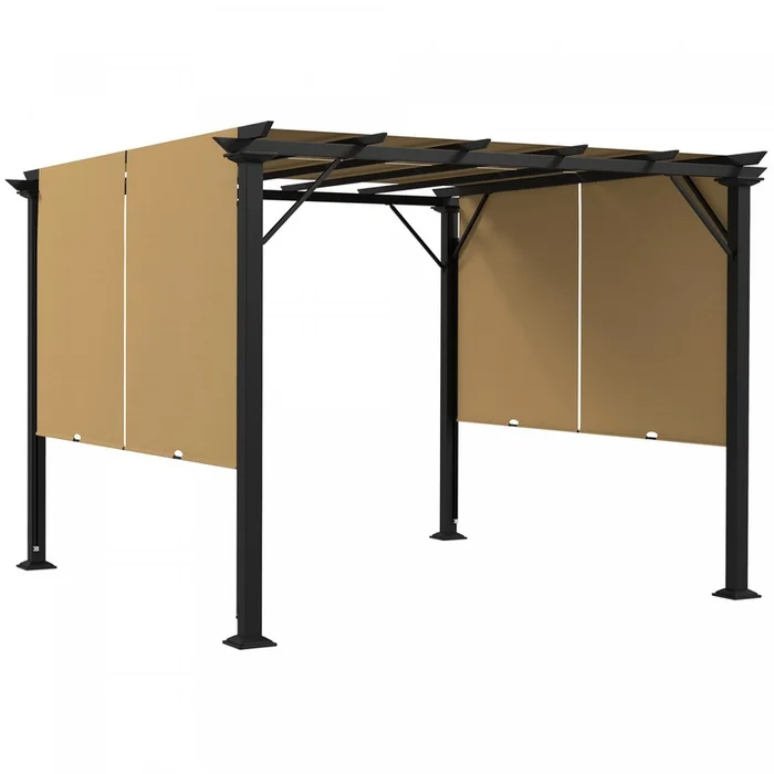 Outsunny 10′ X 10′ Retractable Pergola Canopy For Backyard, Garden, Brown|Outsunny Auvent De Pergola Retractable 10′ X 10′ Pour Jardin, Marron