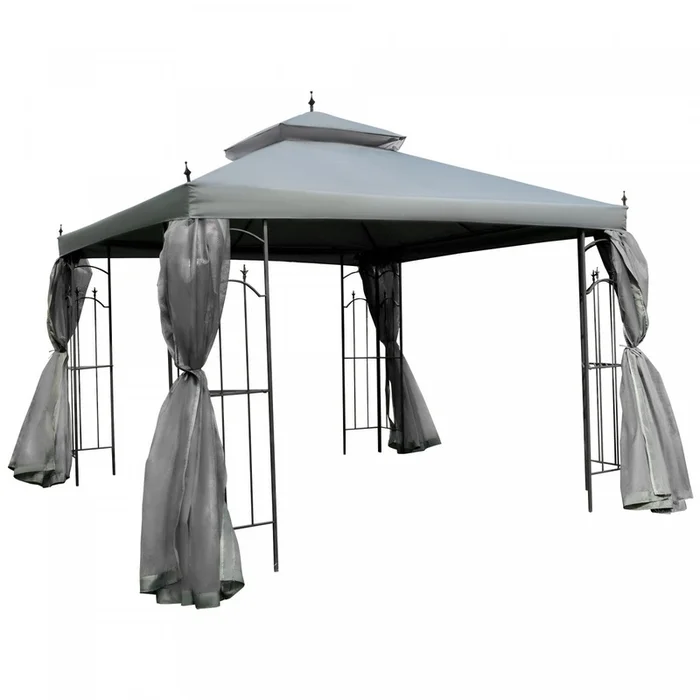 Outsunny 10′ X 10′ Steel Outdoor Patio Gazebo Canopy With Removable Mesh Curtains, Display Shelves, |Outsunny 10′ X 10′ Abri De Jardin En Acier Pour L’exterieur Avec Rideaux En Maille Amovibles, Etager