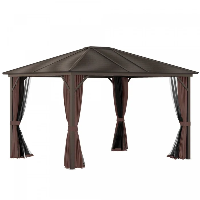 Outsunny 10′ X 12′ Deluxe Hardtop Gazebo With Metal Roof, Aluminum Frame Patio Gazebo Garden Sun She|Outsunny 12x10pi Patio De Luxe A Toit Rigide En Acier, Tonnelle Jardin Abri Soleil Cadre Aluminium R