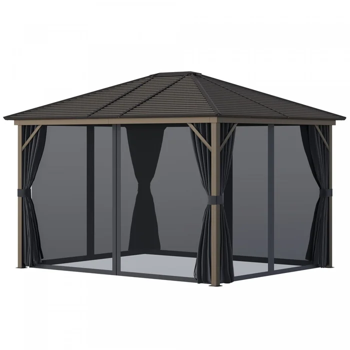 Outsunny 10′ X 12′ Deluxe Hardtop Gazebo With Metal Roof, Aluminum Frame Patio Gazebo Garden Sun She|Outsunny 12 X 10 Ft Tonnelle Pavillon De Jardin Rigide Panneaux Toit Metal Epoxy Alu. 4 Parois Later