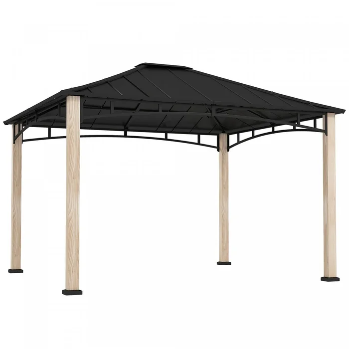 Outsunny 10′ X 12′ Hardtop Gazebo With Metal Roof, Wood Grain Frame