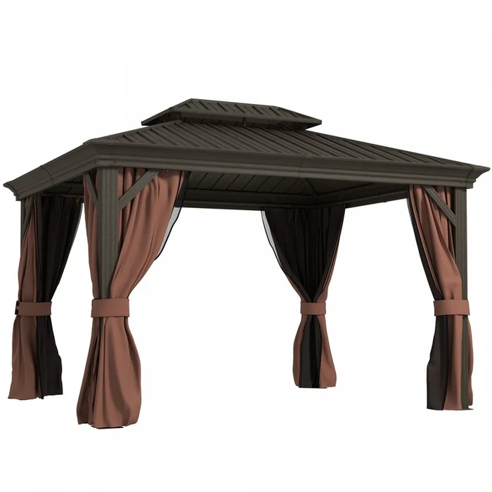 Outsunny 10′ X 12′ Outdoor Canopy Gazebo Hardtop Gazebo, Dark Brown