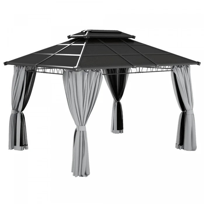 Outsunny 10′ X 12′ Outdoor Gazebo Canopy, Doubleroof Hardtop Gazebo Withpolycarbonate Roof, Steel |Outsunny 10′ X 12′ Gazebo Exterieur, Gazebo A Double Toit Rigide Avec Toit En Polycarbonate, Cadre E
