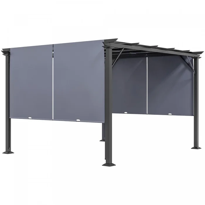 Outsunny 10′ X 12′ Retractable Pergola Canopy For Backyard, Garden, Grey