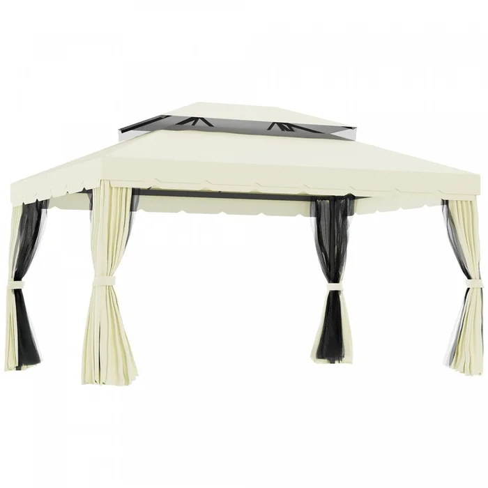 Outsunny 10 X 13ft Aluminum Frame Gazebo Canopy Double Tier Garden Shelter With Netting And Curtains|Outsunny 10 X 13 Ft Tonnelle Barnum Pavillon De Jardin Style Colonial Double Toit Toile Moustiquaire