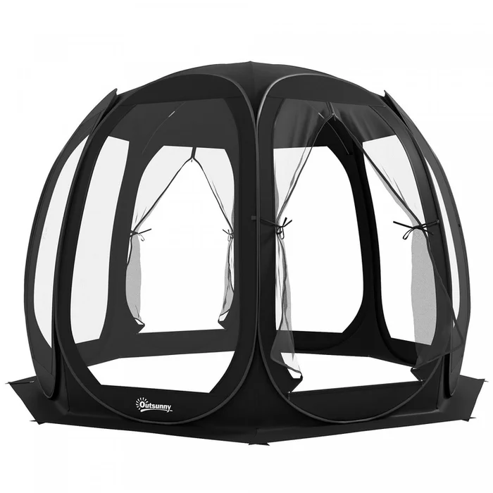 Outsunny 11′ X 11.5′ Screen Tent, Pop Up Gazebo With 2 Doors, Black|Outsunny Tente Moustiquaire , Tonnelle Escamotable Avec 2 Portes, Noir