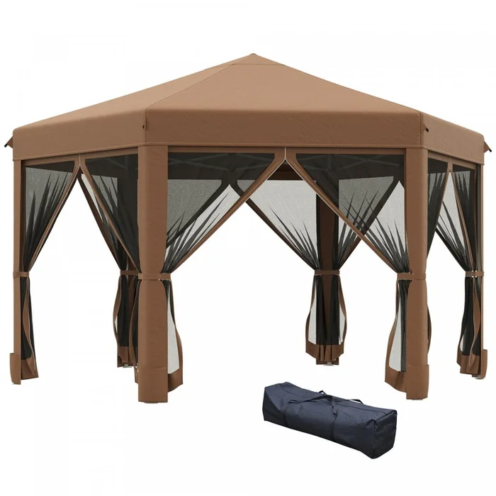 Outsunny 12.5′ Pop Up Gazebo Hexagonal Canopy Tent Outdoor Shelter Pavilion Sun Protection With Mesh|Outsunny 13′ X 11′ Heavy Duty Pop Up Canopy Avec Forme Hexagonale, Filet Lateral A 6 Mailles, Hauteu