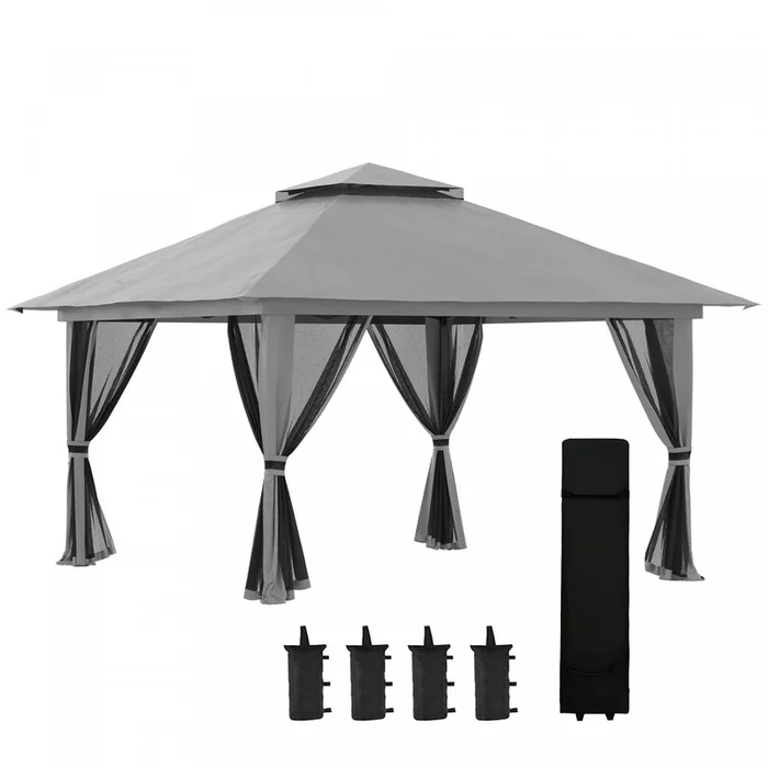 Outsunny 13′ X 13′ Pop Up Canopy With Mesh Sidewalls, Easy Up Canopy Tent Shelter With 2-tier Roof, |Outsunny 13′ X 13′ Pop Up Canopy With Mesh Sidewalls, Easy Up Canopy Tent Shelter With 2-tier Roof,
