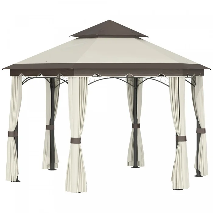 Outsunny 13x13ft Hexagonal Patio Gazebo, Doubleroof Garden Pavilion Outdoor Marquee Canopy Wedding |Outsunny 13x13ft Tonnelle Hexagonale Metal Gazebo Pavillon De Jardin Chapiteau Exterieur Tente De Fe