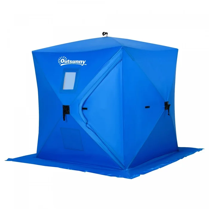 Outsunny 2 Person Pop Up Ice Fishing Tent Shelter With Carry Bag, Blue|Outsunny Abri De Tente De Peche Sur Glace Pour 2 Pers Sac De Transport Bleu