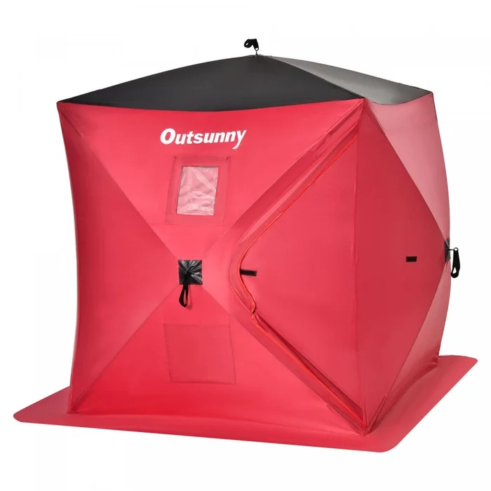 Outsunny 2 Person Pop Up Ice Fishing Tent Shelter With Carry Bag, Red|Outsunny Tente De Peche Portable Pour 2 Personnes Avec Fenetres