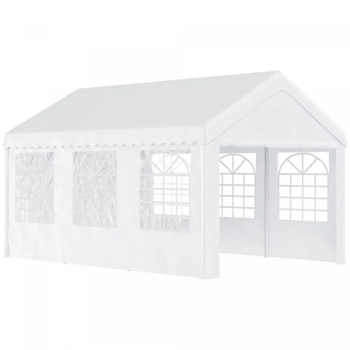 Outsunny 20’x13′ Heavy Duty Party Tent, Carport Garage Canopy, Portable Sun Shelter With Sidewalls W|Tente De Fete Tube En Acier Galvanise 600x400x280cm Tente Reception Mariage Chapiteau Blanc 05