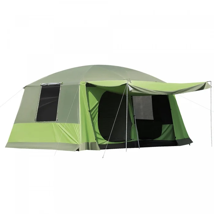 Outsunny 4-8 Person Camping Tent, 2-room Dome Tent With Porch, Green
