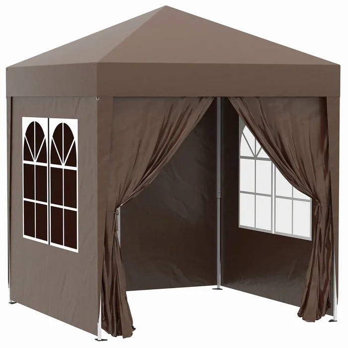 Outsunny 6.6’x6.6′ Pop Up Gazebo Canopy Tent With Sidewalls, Instant Sun Shelter, With Carry Bag, Fo|Outsunny 6.6×6.6ft Tonnelle Barnum De Jardin Pop-up Pliant Avec Parois Laterales Brun