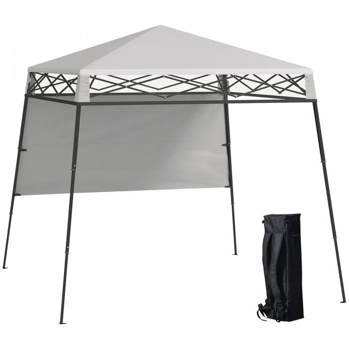 Outsunny 7′ X 7′ Garden Foldable Pop Up Gazebo Tent With Backpack & Adjustable Legs Outdoor Party Ca|Outsuuny Auvent Escamotable Avec Pieds Inclines, Blanc Et Noir