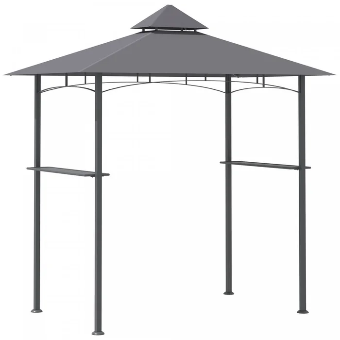 Outsunny 8′ X 5′ Bbq Grill Gazebo Tent With Double Tiered Canopy For Outdoor Sun Shade, Grey|Outsunny 8′ X 5′ Pavillon De Jardin Abri Barbecue Avec Double Toit Auvent Exterieur Gris