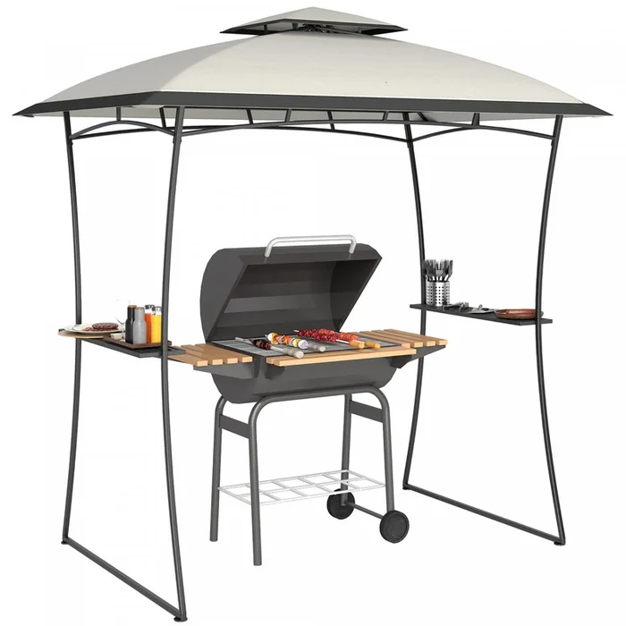 Outsunny 8′ X 5′ Grill Gazebo, Double Tiered Barbecue Gazebo, Light Grey