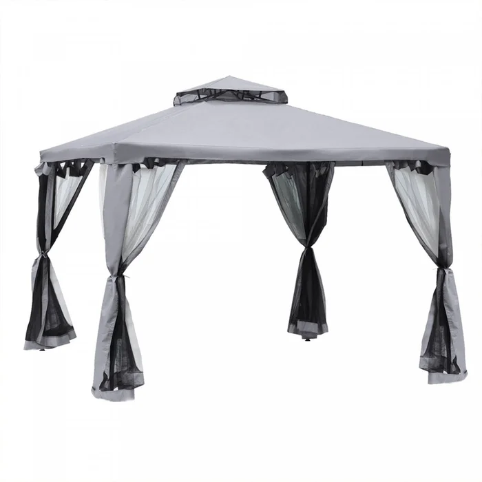 Outsunny 9.6′ X 9.6′ Patio Gazebo Outdoor Pavilion 2 Tire Roof Canopy Shelter Garden Event Party Ten|Outsunny Pavillon De Jardin Tonnelle Barnum Style Colonial Double Toit Toiles Moustiquaires Amovible