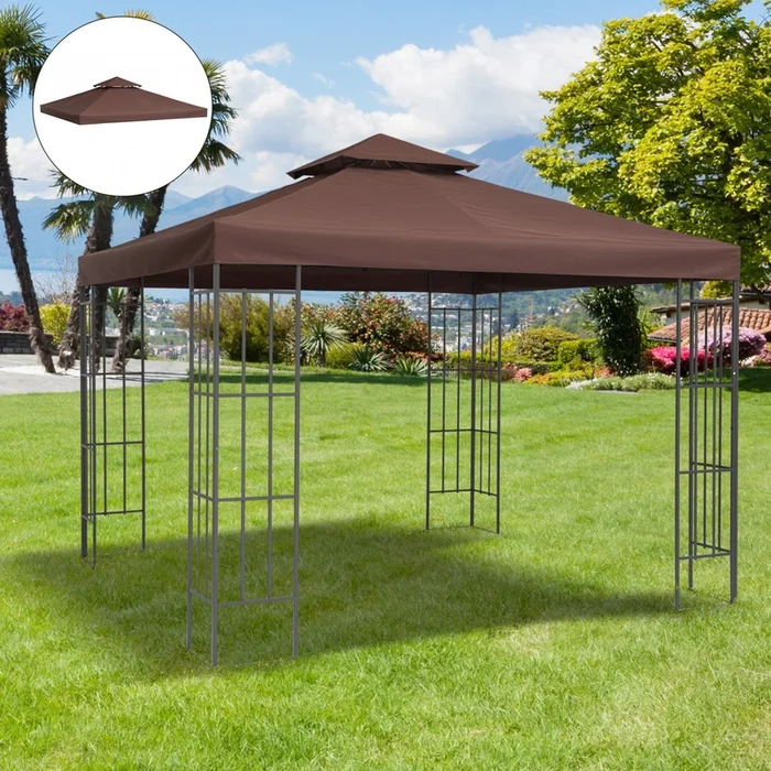 Outsunny 9.8′ X 9.8′ Square 2-tier Gazebo Canopy Replacement Top Cover Outdoor Garden Sun Shade, Cof|Outsunny 9,8 ‘x 9,8’ Carre 2 Niveaux Gazebo Auvent Remplacement Couverture Superieure Exterieur Jard - Image 2