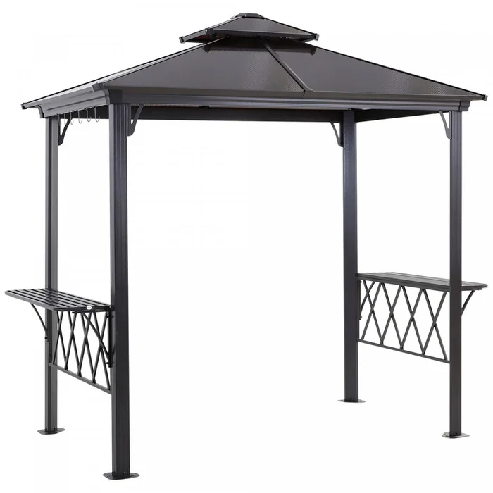 Outsunny 9′ X 5′ Grill Gazebo, Bbq Canopy With 2-tier Pc Roof, Shelves|Outsunny Gazebo De Barbecue 9′ X 5′, Avec Toit En Pc A 2 Niveaux, Etageres
