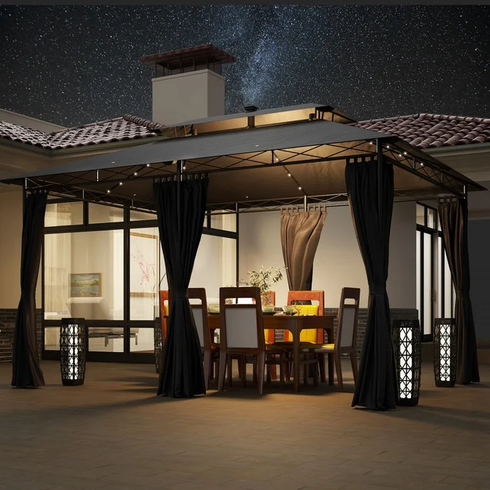 Outsunny10′ X 13′ Outdoor Gazebo With Curtains & Solar-powered Led Lights - Image 2