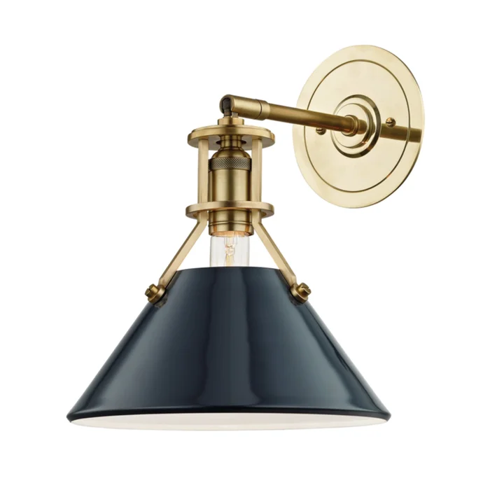 Painted No.2 1-Light Wall Sconce in Aged Brass/Darkest Blue by Mark D. Sikes 9.5L x 9.5W x 11.75H