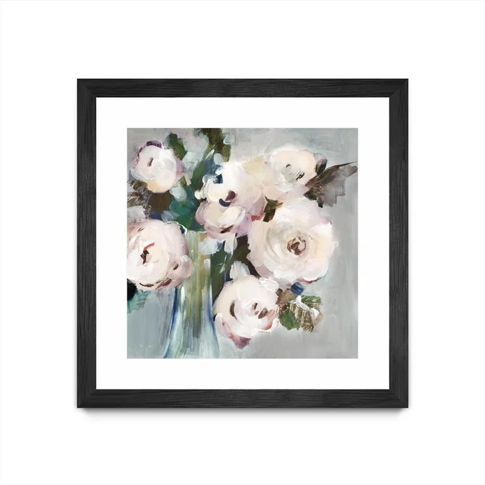 Pale Pink Bouquet I Matted and Framed Black 36×36 Wall Art|uvre dart murale encadre noire et mate Pale Pink Bouquet I 36×36