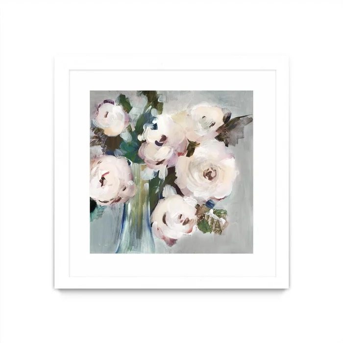 Pale Pink Bouquet I Matted and Framed White 30×30 Wall Art|uvre dart murale encadre blanche et mate Pale Pink Bouquet I 30×30