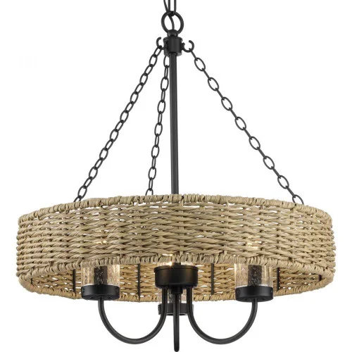 Pembroke Collection Three-Light 21.5” Matte Black Coastal Outdoor Pendant with Mocha Rattan Acce (149|P550127-31M)